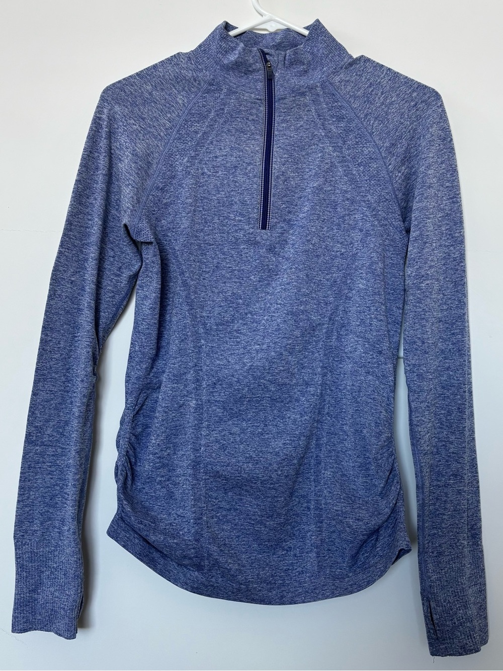 Athleta Heathered Blue Quarter-Zip Turtleneck Pullover